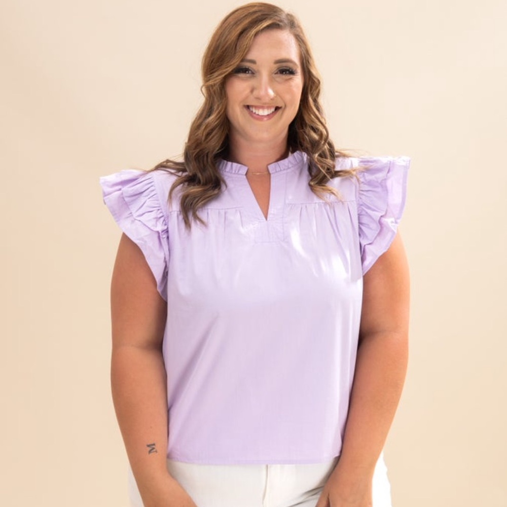 Jodifl | Women’s Small Lavender Ruffle Sleeve Women's Top 100% Cotton Chic